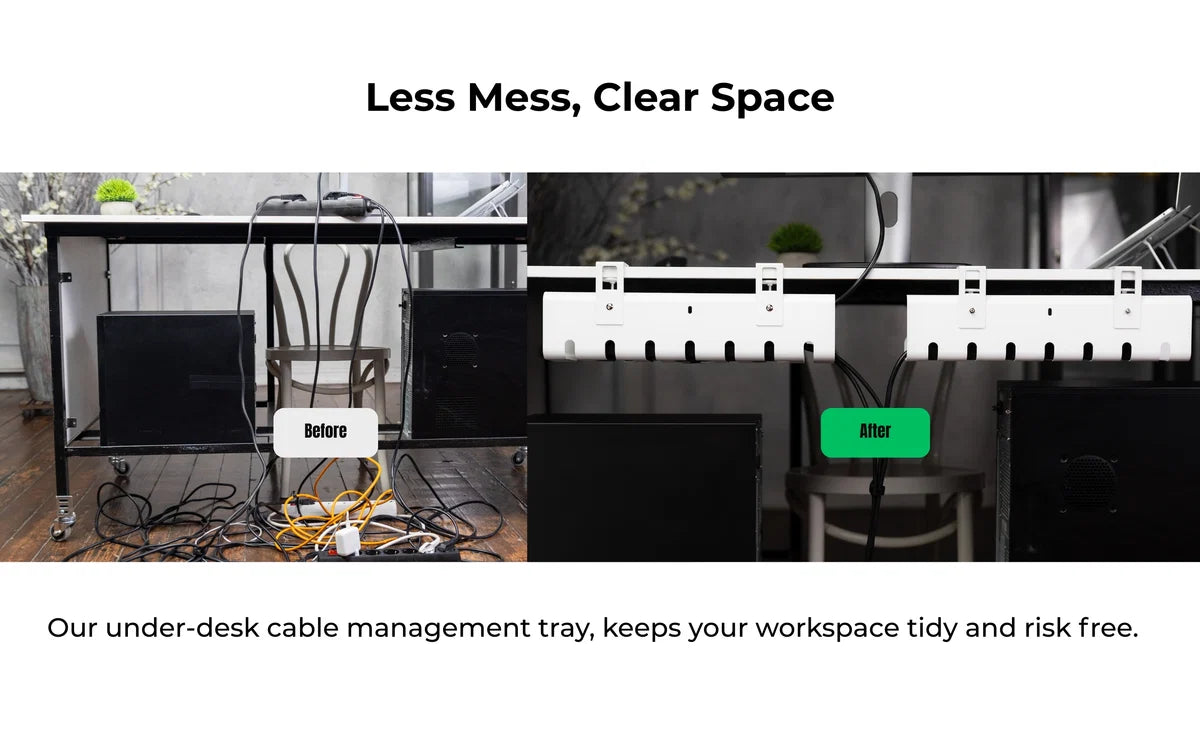 No-Drill Cable Management Tray - RENOVA RISE (2 Pcs) for Tidy Desks
